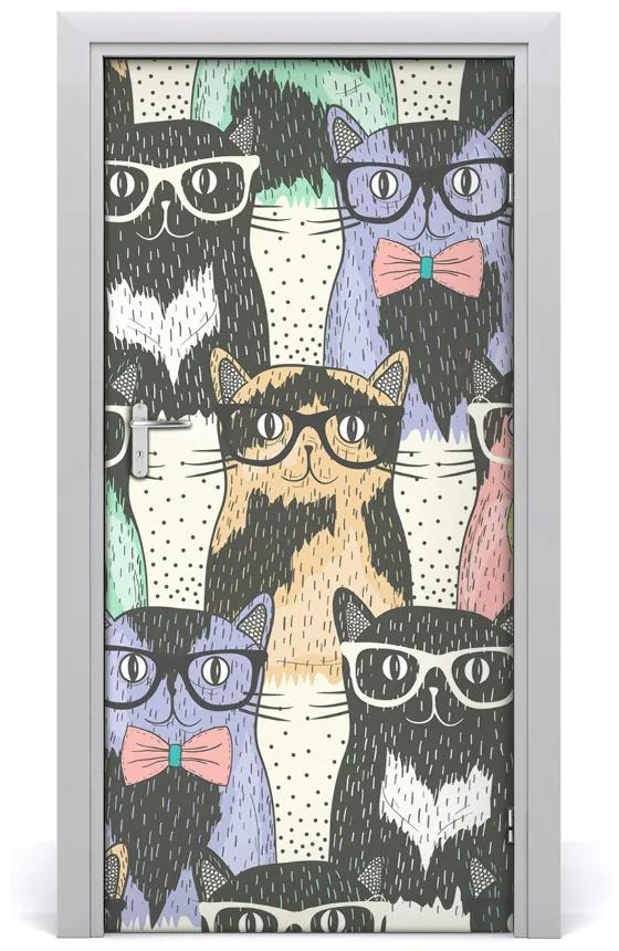 Ajtóposzter öntapadós Macskák szemüveg 95x205 cm