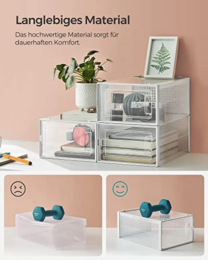 Cipődobozok, 12 darabos készlet, műanyag cipőrendező 44-es méretig, átlátszó-fehér