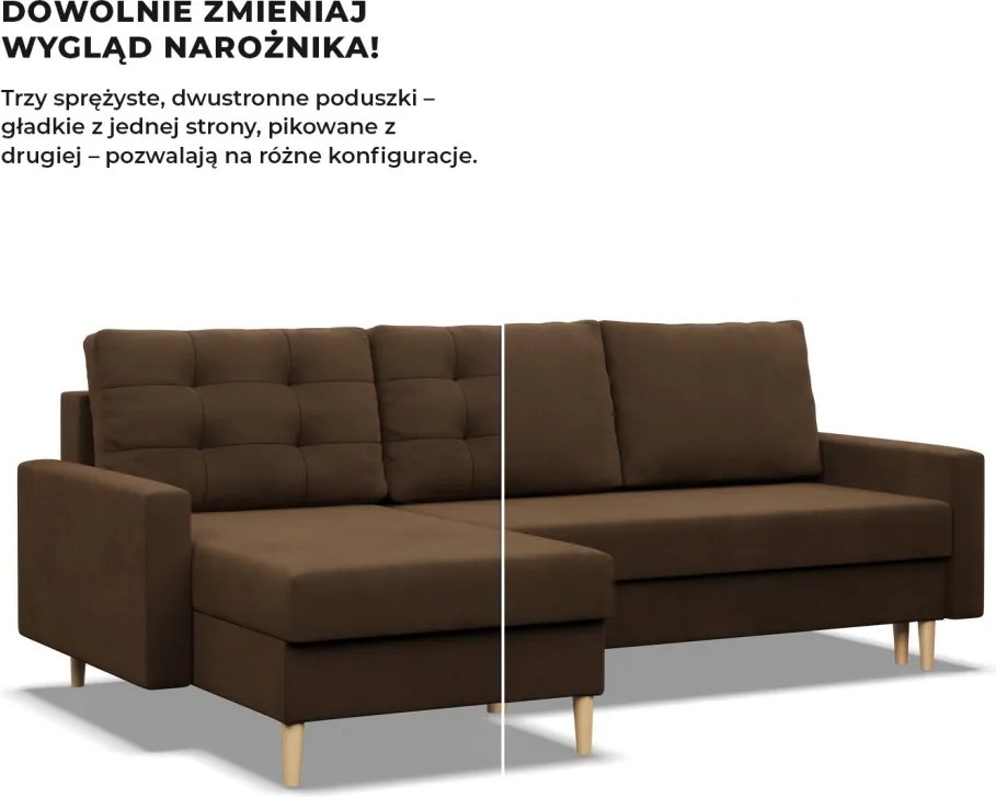 Etna sarokkanapé, 2 ágyneműtartóval, szövet anyag, univerzális oldal, hab töltet, barna