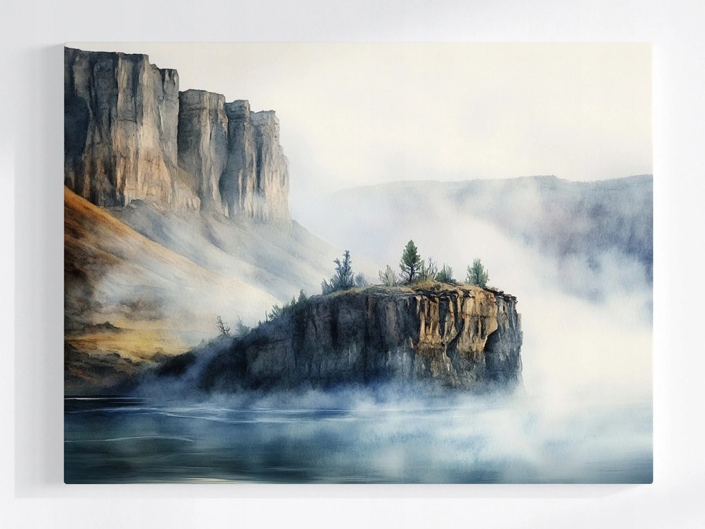 Vászonkép Canvas Tájkép Hegyek Sziklák Fjord Tó Köd 80x60