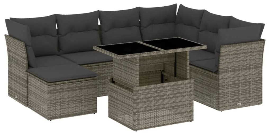 8 részes szürke polyrattan kerti ülőgarnitúra párnákkal
