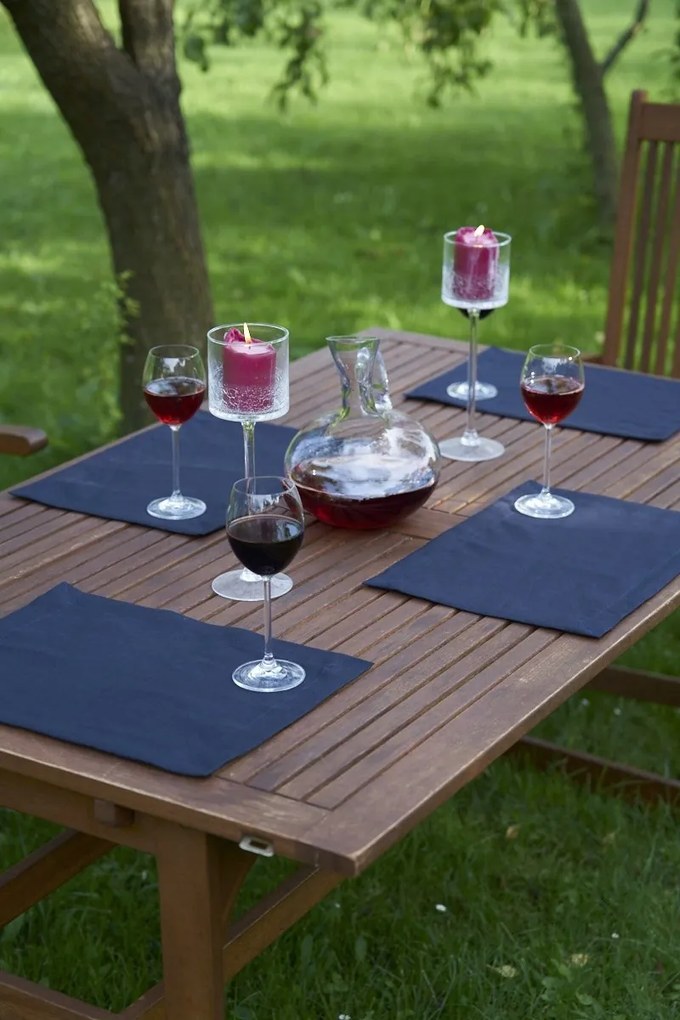 Lenvászon szalvéta len natúr asztal alátét kézzel varrott sötétkék