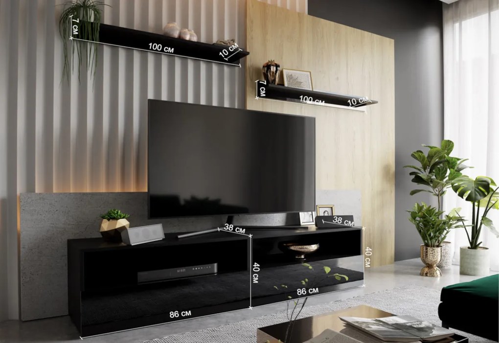 ELPASO 48 nappali fal + Led világítás, fehér/magasfényű fehér