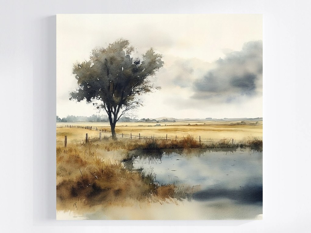 Vászonkép Canvas Tájkép Szabadtéri Falu Síkság Fűzfa Mező 80x80