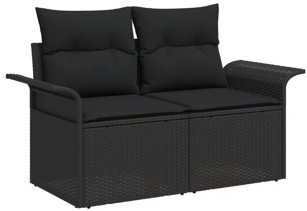 9 db-os Kerti Kanapé Készlet Párnákkal Fekete Poly Rattan