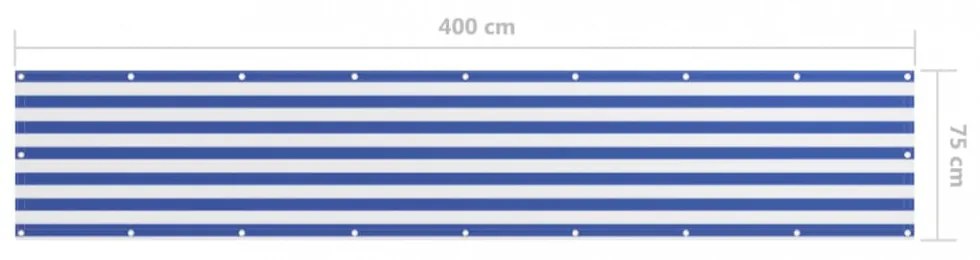 fehér-kék oxford-szövet erkélyparaván 75 x 400 cm