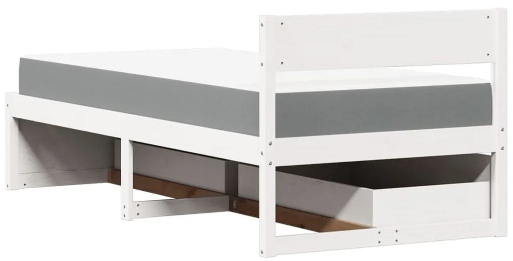 vidaXL fehér tömör fenyőfa ágy fiókokkal és matraccal 100 x 200 cm