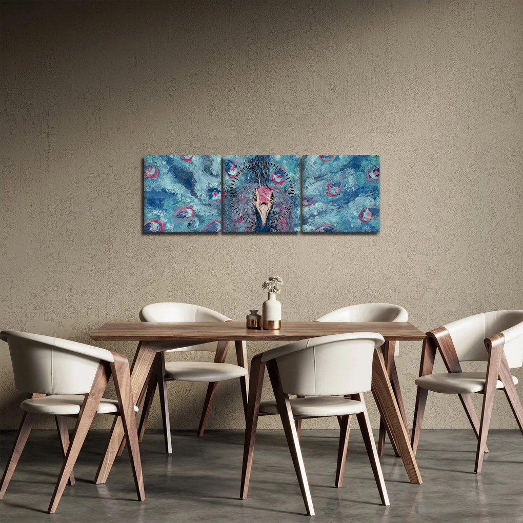 Egy festett páva képe (órával) (90x30 cm)