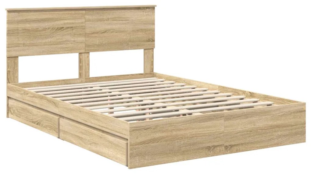 vidaXL Tárolós Ágy fejtámlával Sonoma tölgy 140 x 190 cm Faanyag