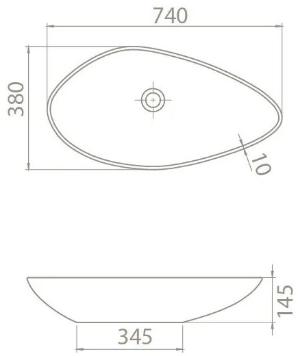CeraStyle OLIVE - PULTRA ültethető - Top Counter - porcelán mosdó - 75 x 38 cm