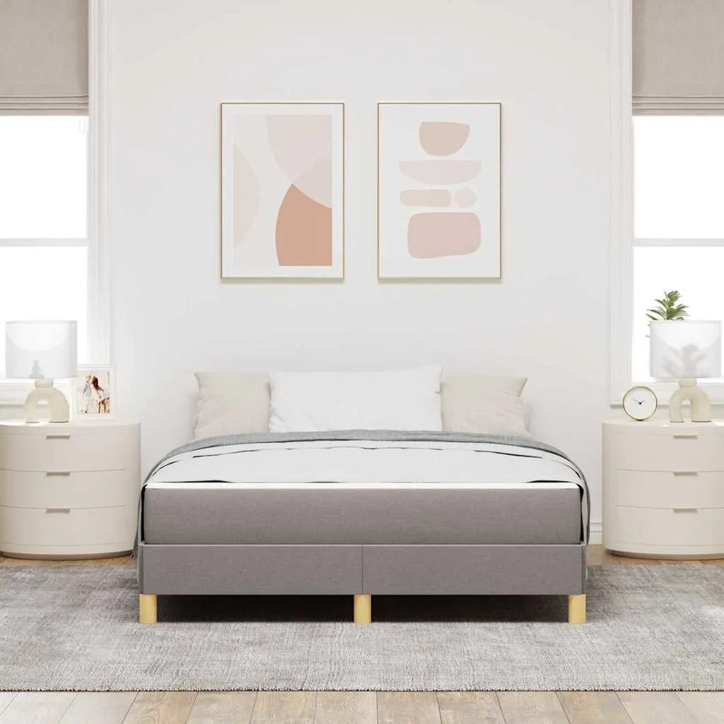 Boxrugós ágy Taupe és Barna 140 x 200 cm Textil és mérnöki fa