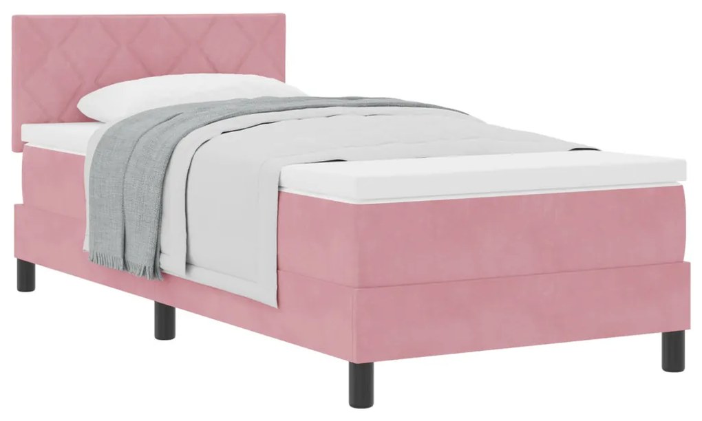 Boxspring Ágy Mattal Rózsaszín Egyszemélyes Bársonyos
