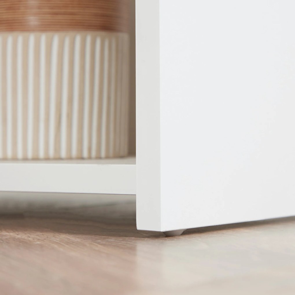 HOMCOM Konyhai Bárasztal 3 Polccal és Rozsdamentes Acél Kés Tartóval, 105 x 65 x 90 cm, Fehér és Natur | Aosom