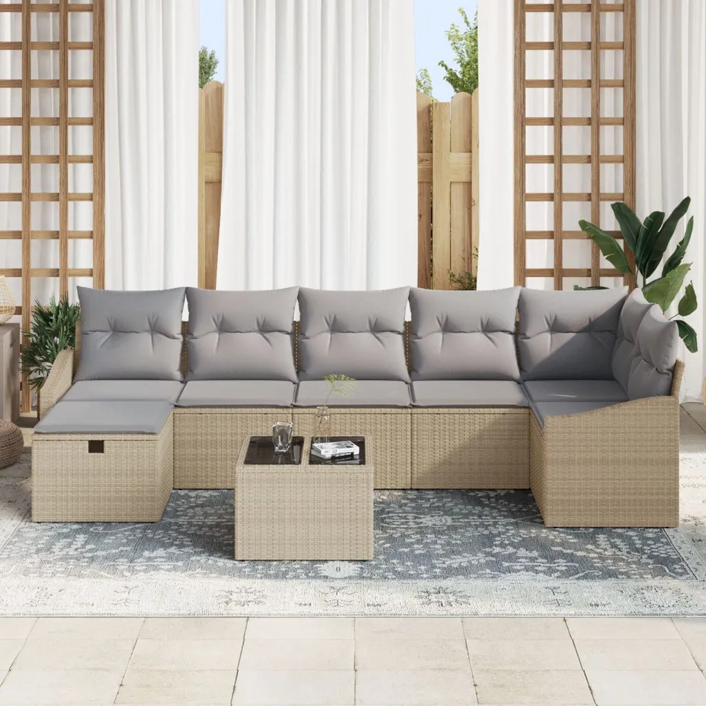 8 részes Kert Sofa Szett Párnákkal Bézs Polirattan