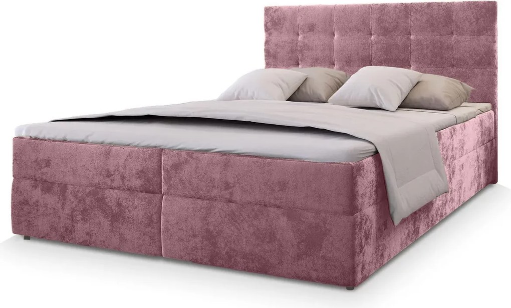 Kárpitozott boxspring ágy GLORIEN VELVET 180x200 cm rózsaszín Matrac: Bonell rugós matrac