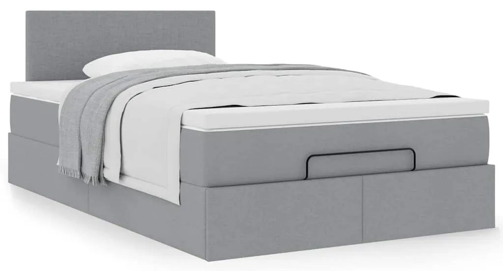 Ottomán ágy matraccal világosszürke 120x190 cm szövet