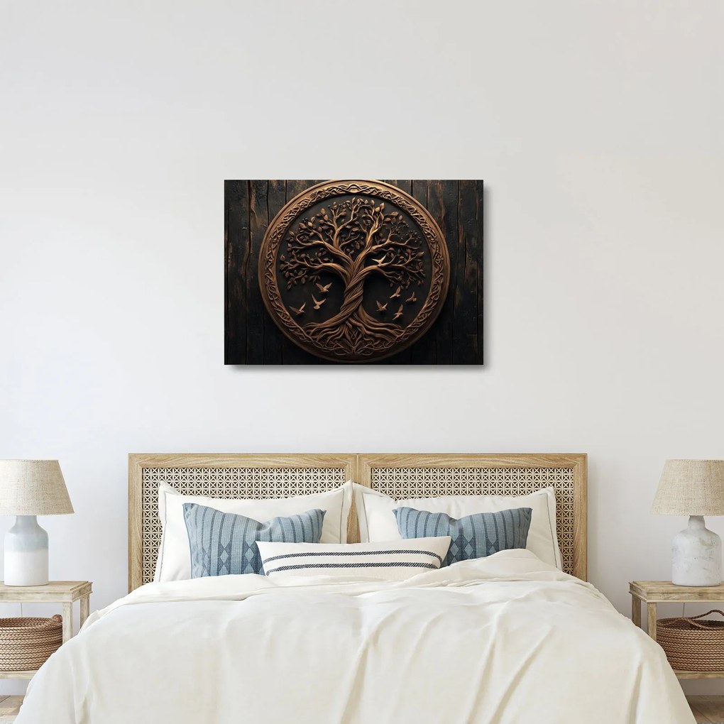 Üveg kép – Fából készült életfa (70x50 cm)
