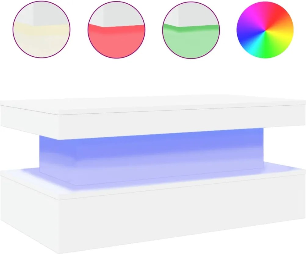 vidaXL fehér dohányzóasztal LED-lámpákkal 90x50x40 cm