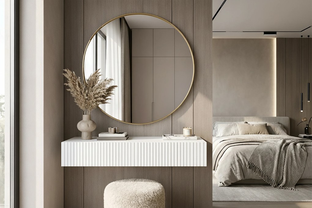 Nicole fali sminkasztal arany tükörrel 80 cm - matt fehér