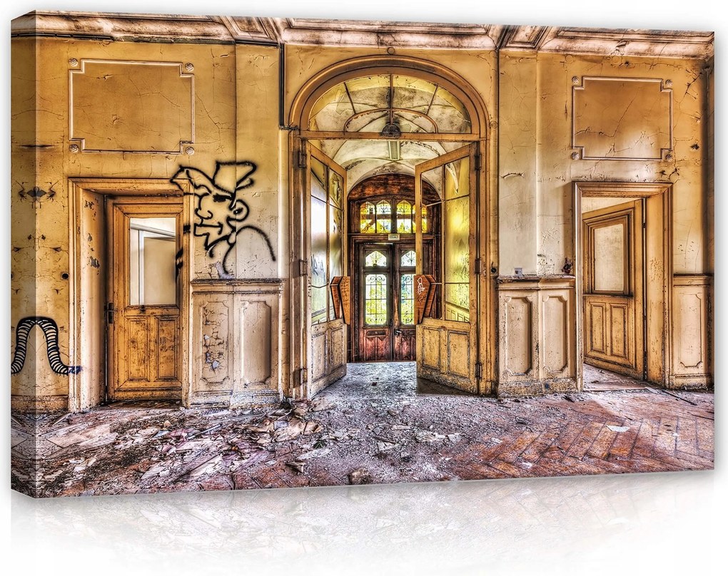 Vászonkép 60x40 Elhanyagolt romok öregség árkád ajtó graffiti fény