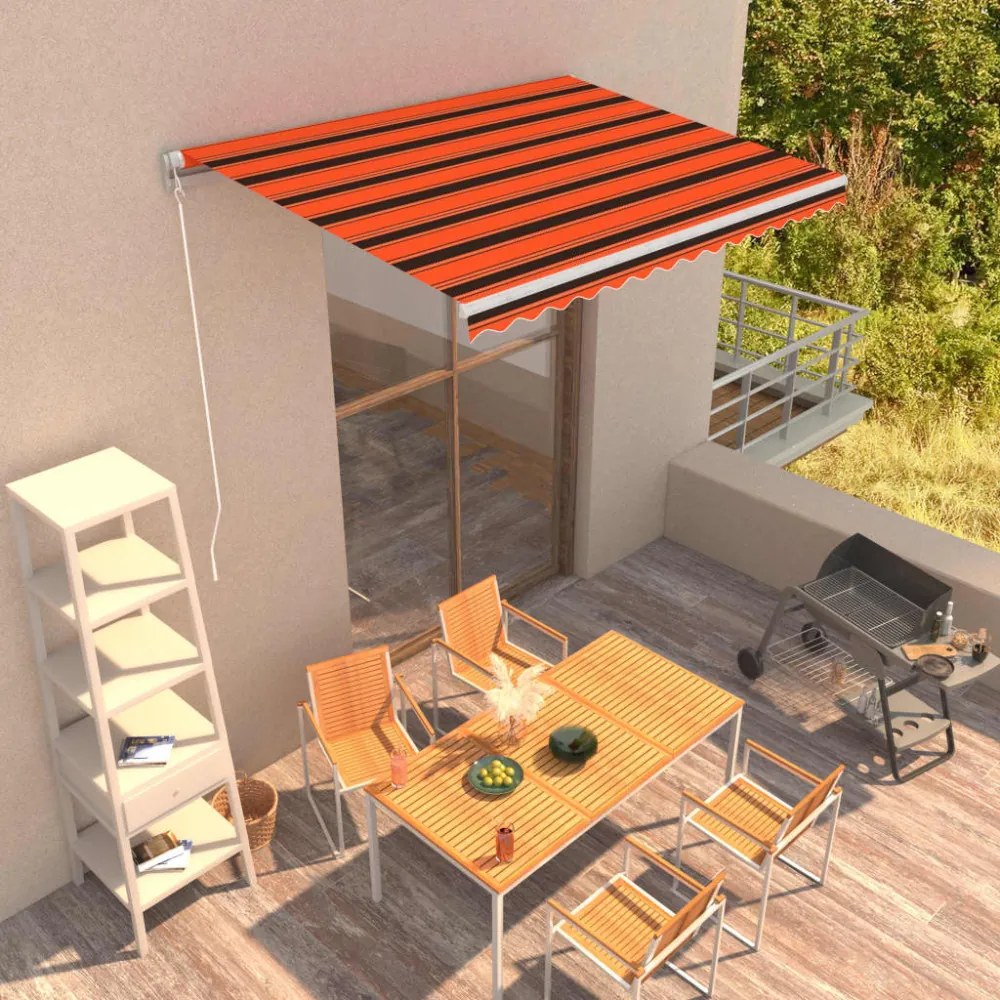 narancssárga és barna kézzel kihúzható napellenző 350 x 250 cm