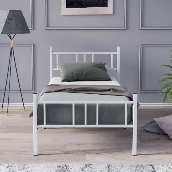 Fém egyszemélyes ágy PIRON 90x200 cm, fehér, teherbírás 120 kg