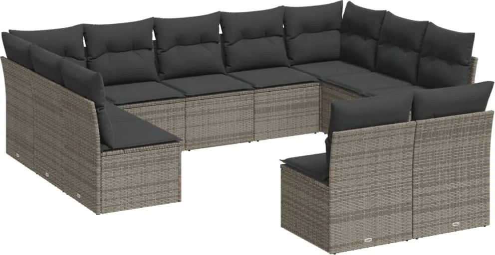 vidaXL 11 részes szürke polyrattan kerti ülőgarnitúra párnákkal