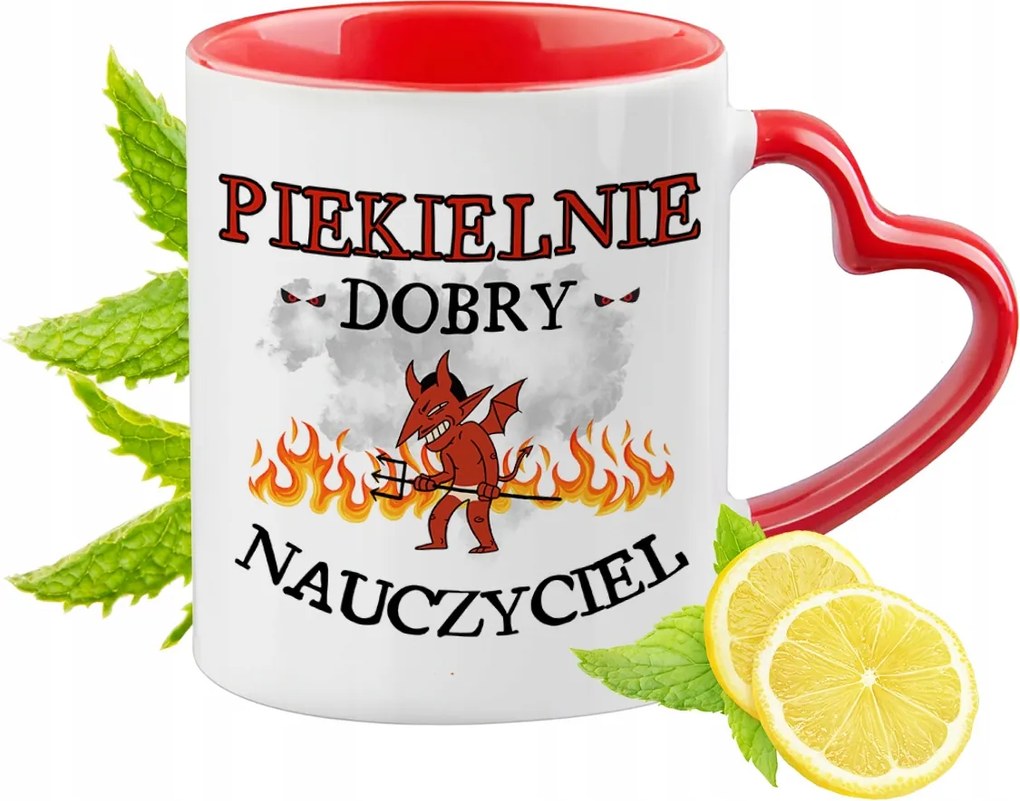 Pedagógus bögre piros, szív alakú füllel Ajándék