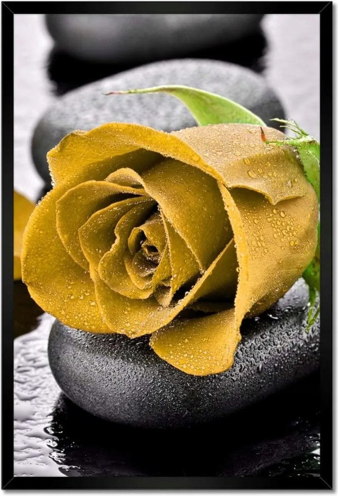 Poszterek keretben 40x60 Sárga rózsa köveken