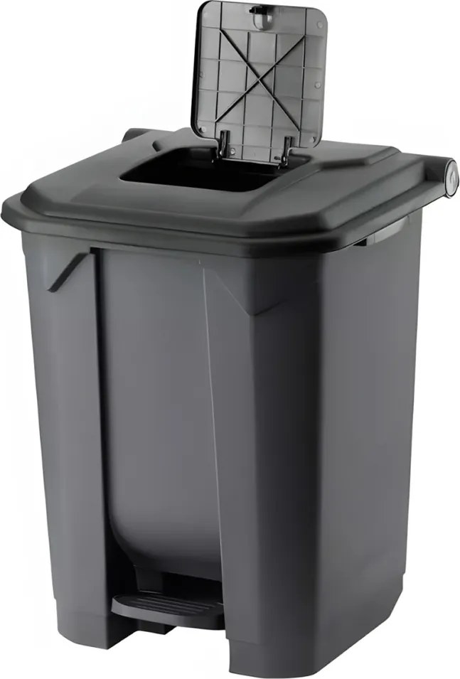 Planet Szelektív hulladékgyűjtő konténer, műanyag, pedálos, antracit, fekete, 50L
