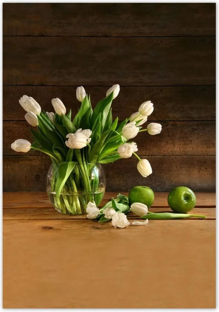Poszterek 70x100 Fehér tulipánok vázában
