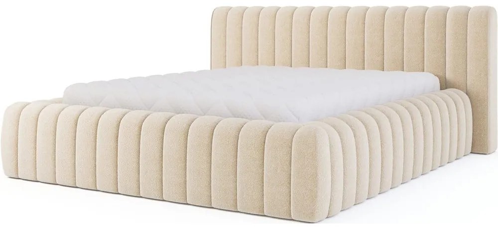 Bézs kárpitozott ágyneműtartós franciaágy ágyráccsal 160x200 cm Carilla – ELTAP