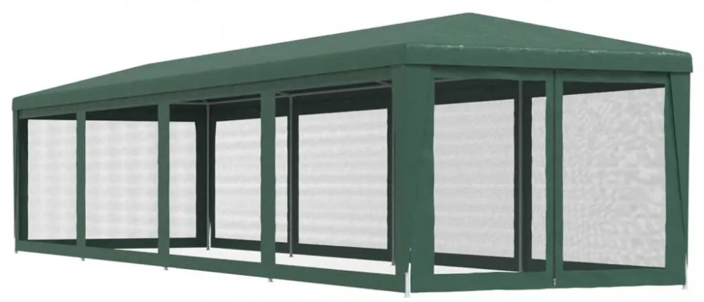 zöld HDPE rendezvénysátor 10 hálós oldalfallal 3x12 m