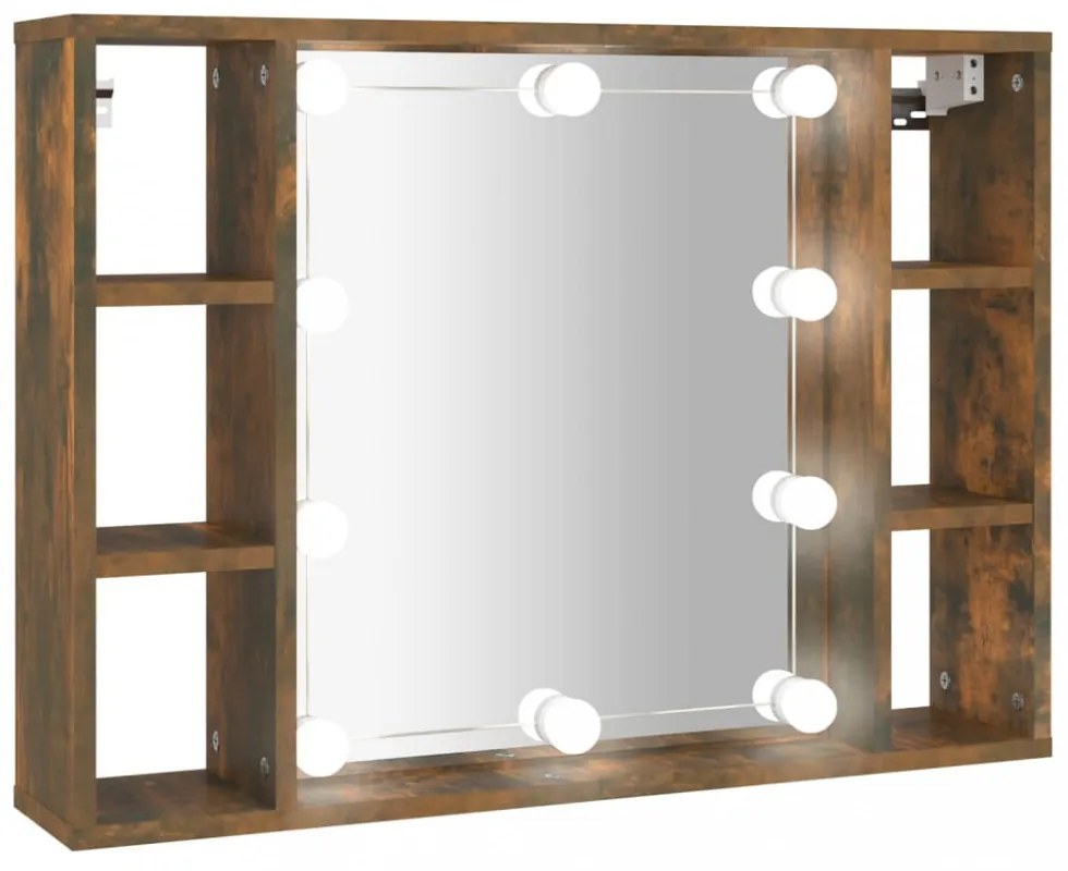 füstös tölgy színű tükrös szekrény LED-ekkel 76 x 15 x 55 cm