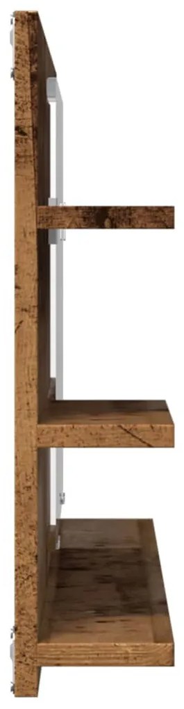 antik fa színű szerelt fa tükrös fürdőszobaszekrény 90x11x45 cm