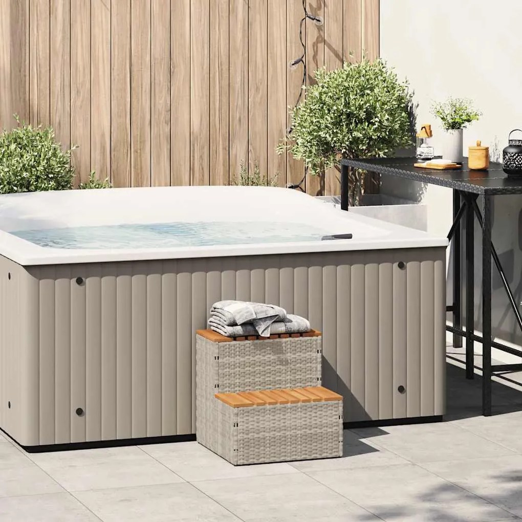 Pezsgőfürdő lépcső 50x50x50,5cm polyrattan és akácfa