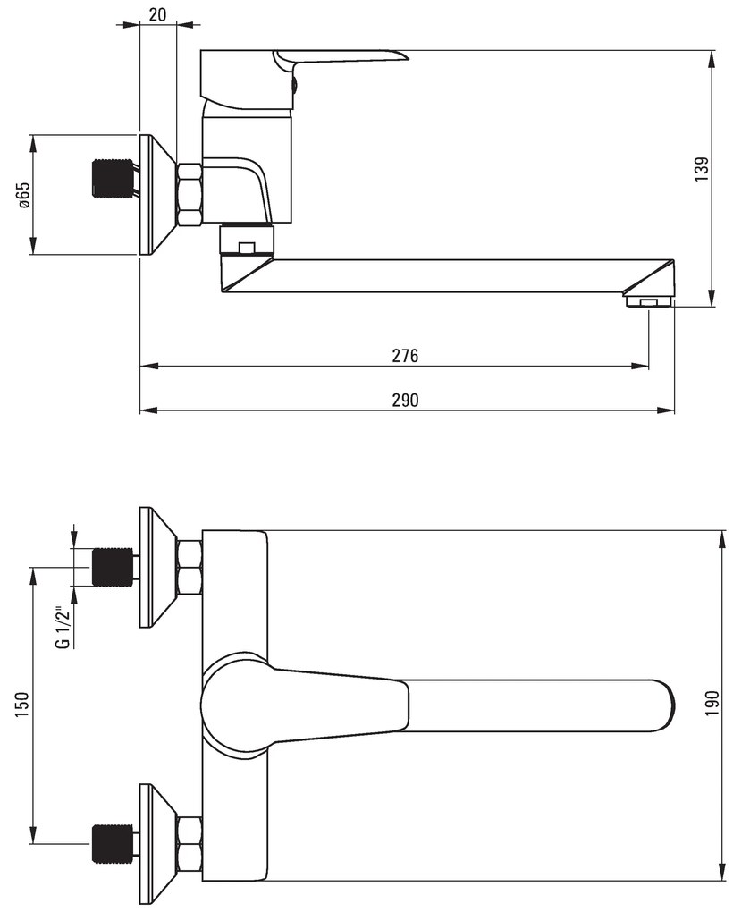 Deante Corio, falra szerelhető mosogató csaptelep 150mm Eco patronnal 4,5l/min és karral 27cm, króm, BFCE080M