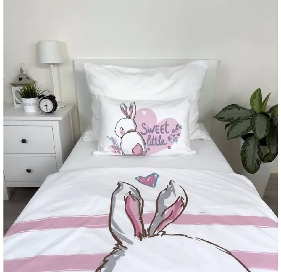 Pamut ágynemű babáknak BUNNY SWEET fehér Ágyneműhuzat mérete: 40 x 60 cm | 100 x 135 cm