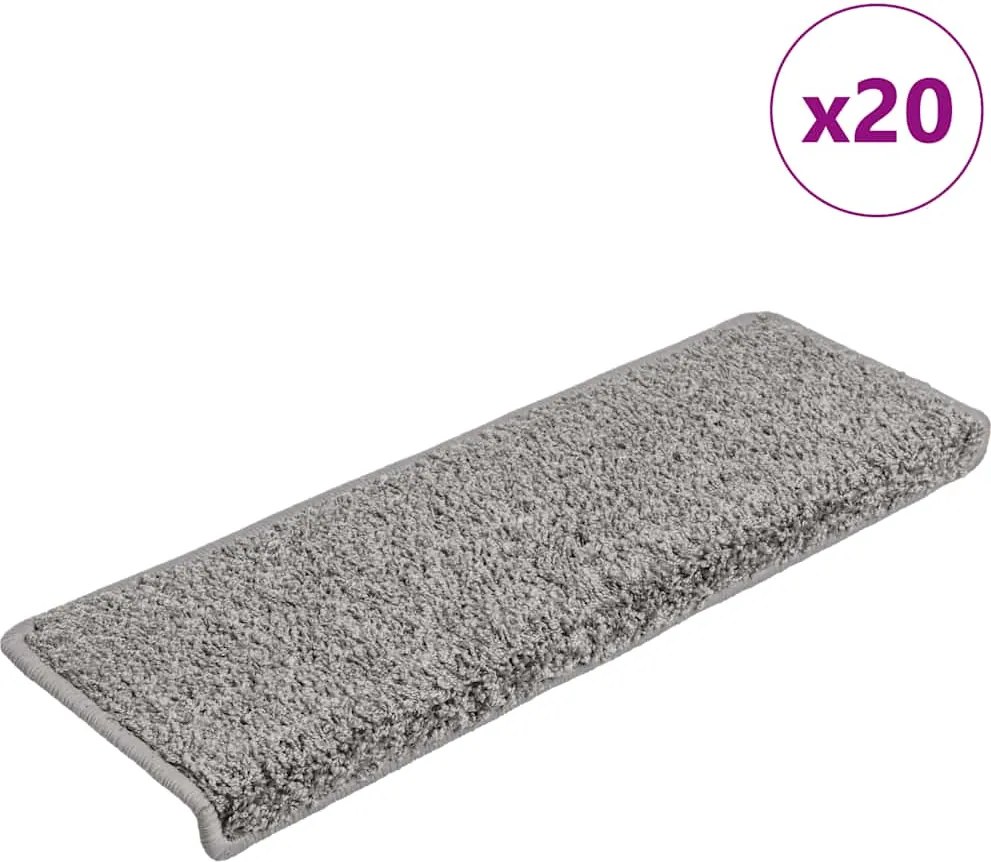 vidaXL 20 db szürke lépcsőszőnyeg, téglalap alakú széllel, 65 x 21 x 4 cm