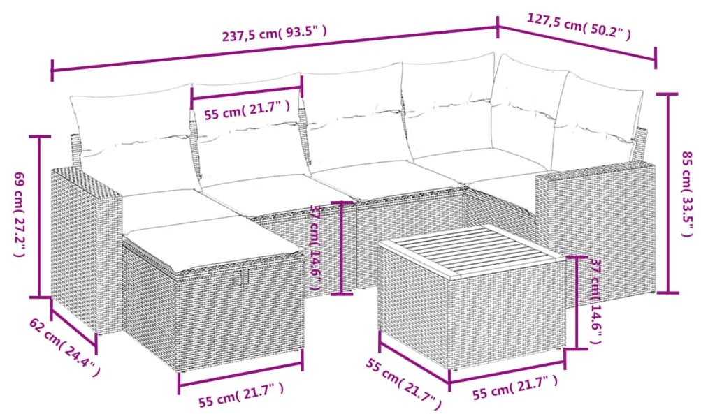 7 részes bézs polyrattan kerti ülőgarnitúra párnákkal