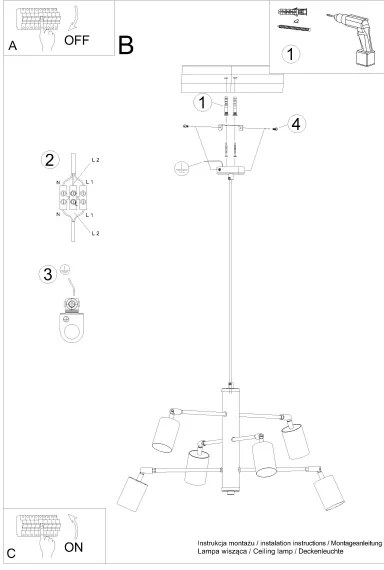 Sollux SL.1207 - Csillár zsinóron LEMMI 6xGU10/10W/230V fekete