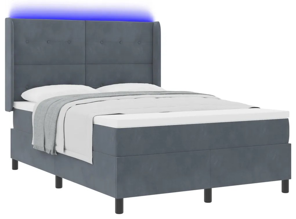 Boxspring Ágy Mattal és LED Fekete Szürke 160x200 cm Bársonyos