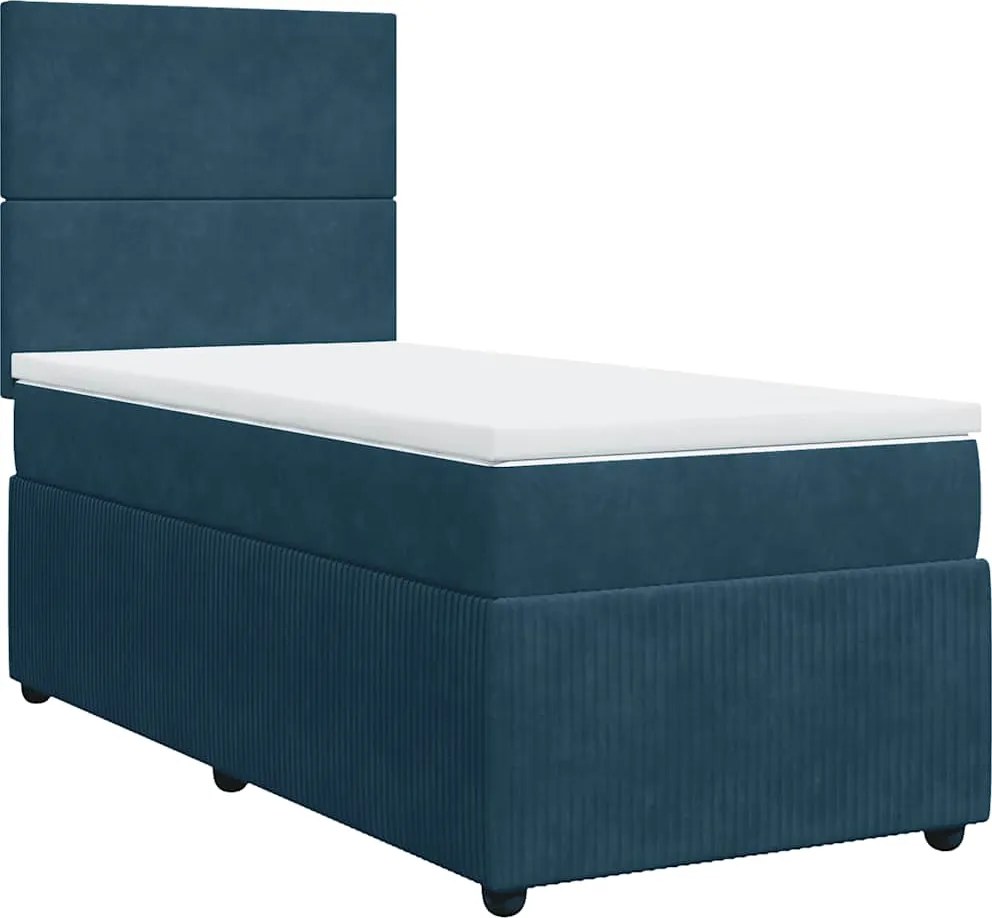 vidaXL sötétkék bársony rugós ágy matraccal 90x190 cm