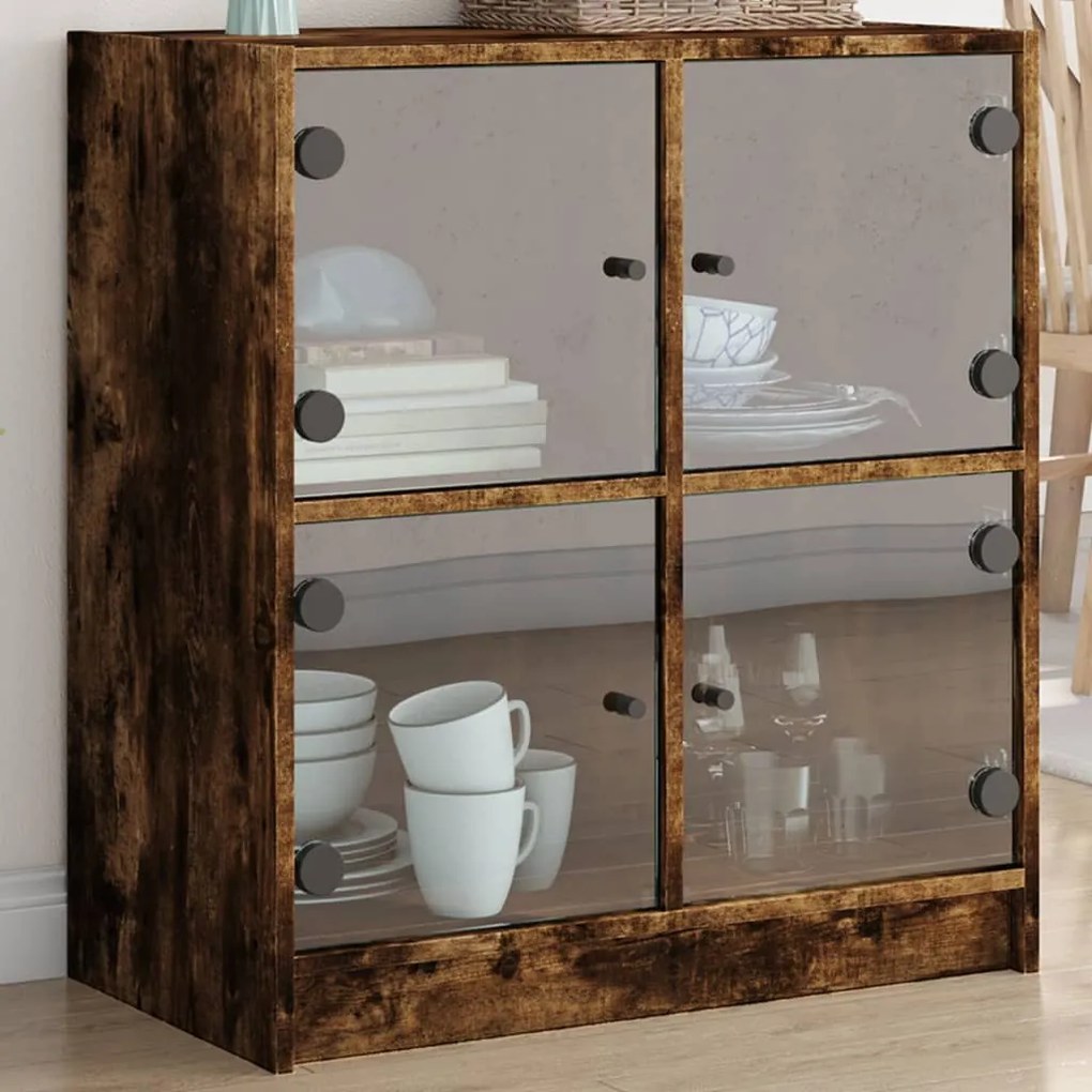 füstös tölgy színű kisszekrény üvegajtókkal 68 x 37 x 75,5 cm