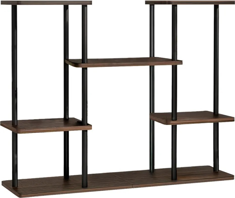 Fém virágtartó állvány, fekete/rusztikus fa, LEDER