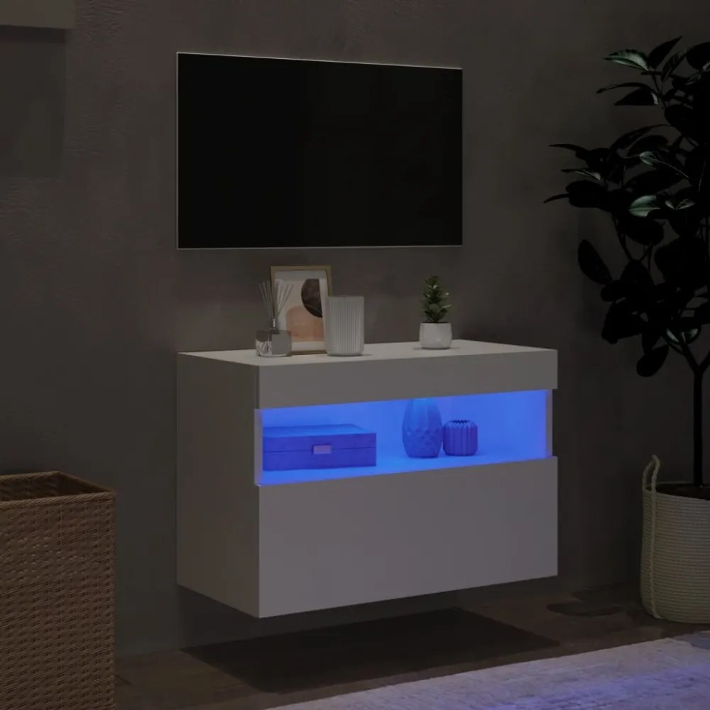 fehér falra szerelhető TV-szekrény LED-lámpákkal 60x30x40 cm