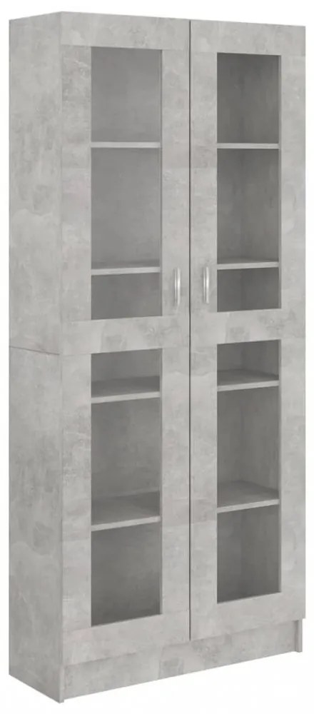 betonszürke szerelt fa vitrinszekrény 82,5 x 30,5 x 185,5 cm