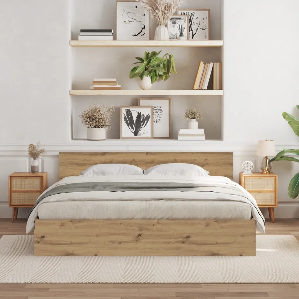 Fejvéges Ágykeret Artisan Tölgy színben – 180 x 200 cm, mérnöki fából készült.