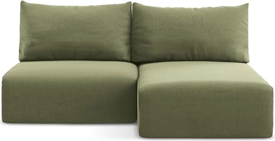 Zöld bársony kinyitható-tárolóhelyes sarokkanapé (jobb oldali-heverő résszel) Kalena – Makamii