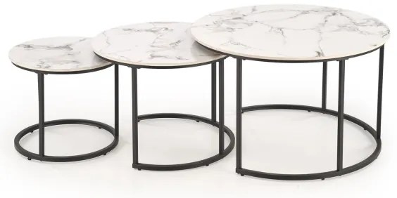 COMORO 3 darabos dohányzóasztal szett, fehér/fekete